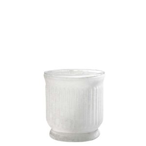 TEA-LIGHT HOLDER  STRIPE GLASS WHITE 9X9X9,5CM