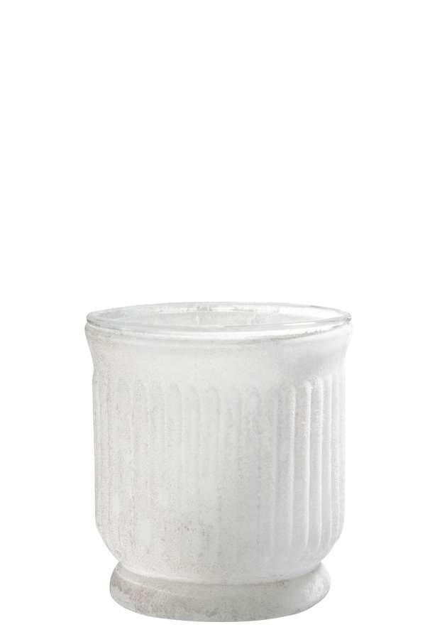 TEA-LIGHT HOLDER  STRIPE GLASS WHITE 9X9X9,5CM