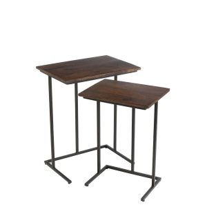 SET OF 2 TABLES RECTANGLE IRON/MANGO WOOD BROWN/BLACK