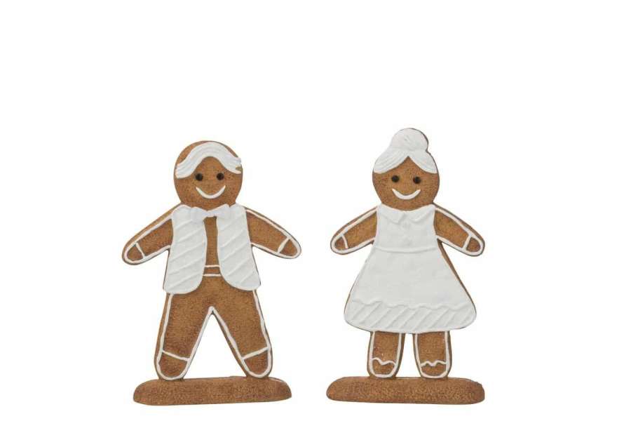 FIGURINE GINGERBREAD POLY WHITE/BROWN ASSORTMENT OF 2