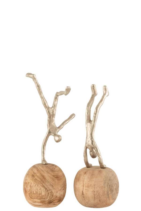 FIGURE STANDING ON FOOT ALUMINIUM/MANGO WOOD NATURAL/SILVER ASSORTMENT OF 2