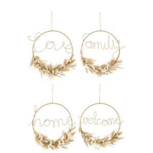 HANGING WREATH WITH WORDS DRIED FLOWERS NATURAL ASSORTMENT OF 4