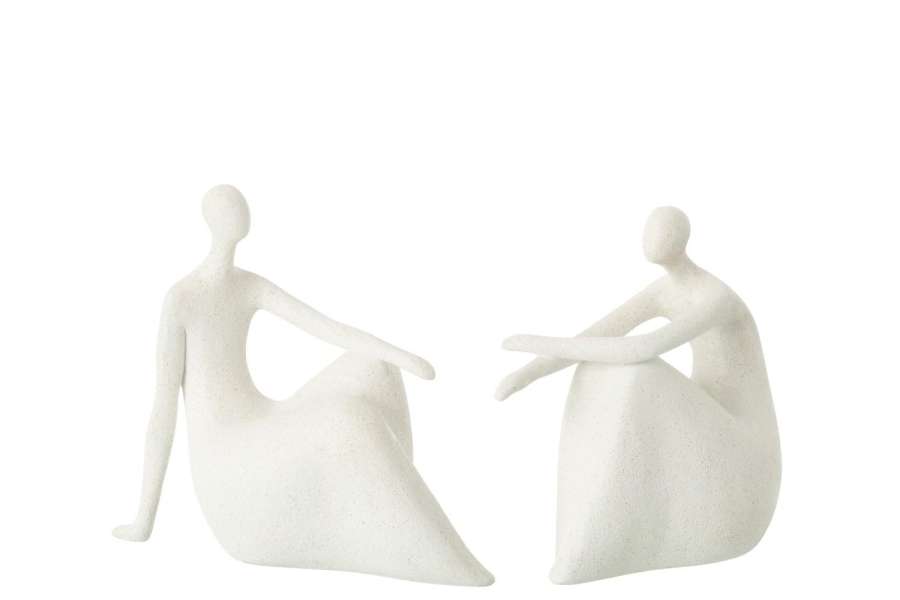 SET OF 2 LADY SITTING MORDERN RESIN MATT WHITE