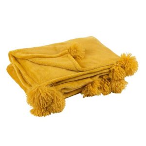 PLAID POMPOM POLESTER OCHRE
