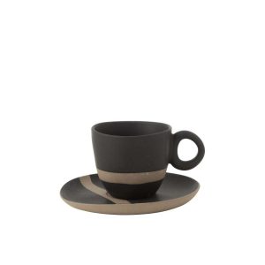 CUP+SAUCER  CERAMIC BLACK/TAUPE