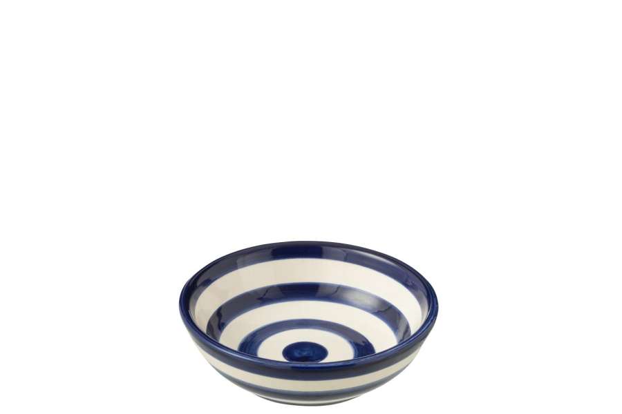 BOWL GRANADA STRIPES LOW CERAMIC WHITE/COBALTO BLUE SMALL