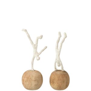 FIGURE STANDING FINE ON FOOT POLYRESIN/MANGO WOOD NATURAL/WHITE ASSORTMENT OF 2