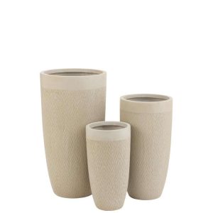 SET OF 3 VASES ROUND HIGH CLAY BEIGE