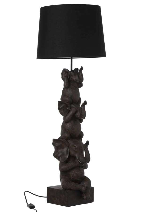 LAMP 3 ELEPHANTS POLYRESIN BROWN