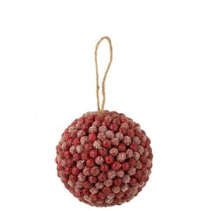 BALL HANGER BERRIES GLITTER PLASTIC RED LARGE