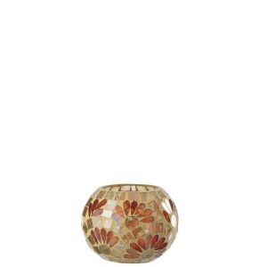 CANDLE HOLDER GLASS OFF-WHITE/WARM YELLOW MEDIUM