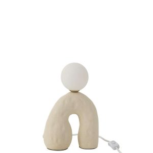 TABLE LAMP ON FEET GLASS GLOBE STONEWARE BEIGE