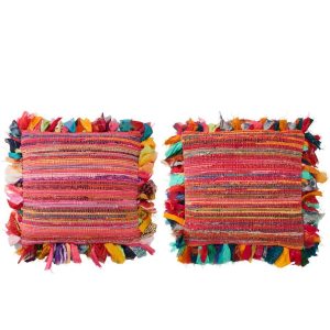 CUSHION FRINGES STRIPED COTTON MULTI ASSORTMENT OF 2