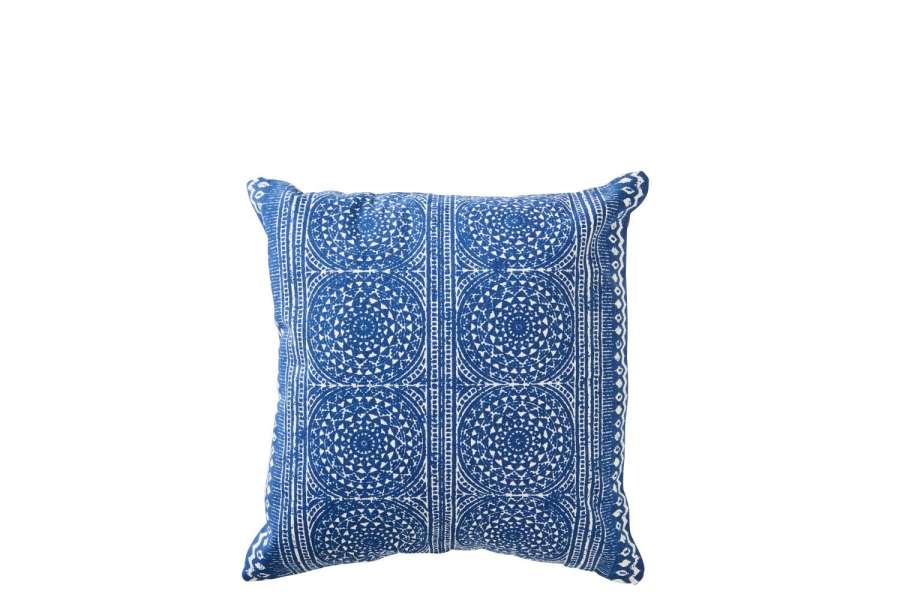 CUSHION MOSAIC COTTON BLUE/WHITE