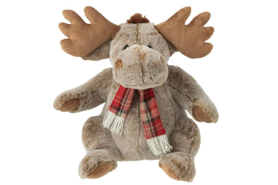 REINDEER+SCARF PLUSH POLYESTER BROWN LARGE