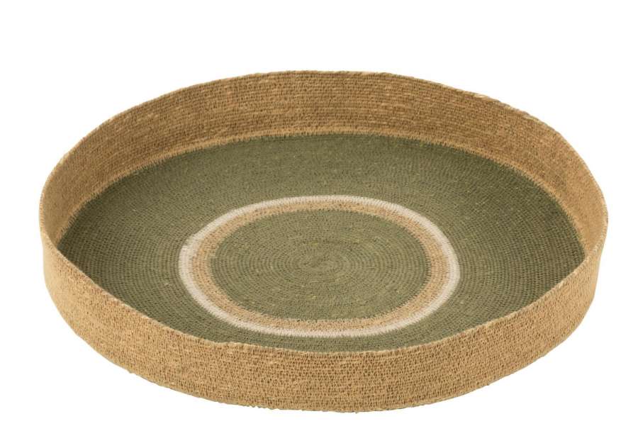 TRAY ROUND+CIRCLES SEAGRASS GREEN/NATURAL