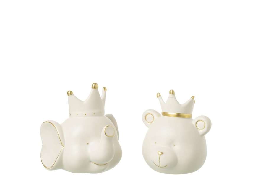 PIGGY BANK BEAR HEAD + CROWN PORCELAIN ECRU/GOLD COLORED SMALL ASSORTMENT OF 2