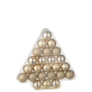 BOX OF 24 CHRISTMAS BAUBLE PLASTIC CHAMPAGNE COLORED