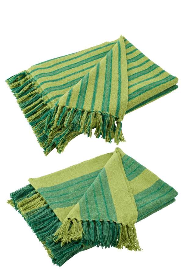 THROW STRIPED COTTON GREEN ASSORTMENT OF 2