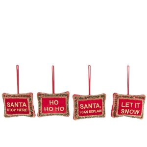 HANGER CHRISTMAS QUOTES BEADS/VELVET CHRISTMAS RED/GOLD COLORED ASSORTMENT OF 4
