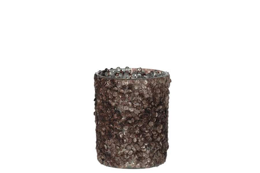 TEALIGHT HOLDER SEQUINS SUGAR MATTE DARK BROWN LARGE