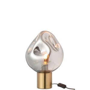 TABLE LAMP GOLD METAL/GLASS GREY
