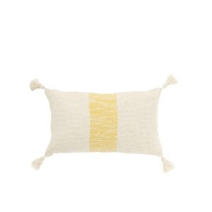 CUSHION RECTANGLE STRIPES+TASSELS COTTON WHITE/YELLOW