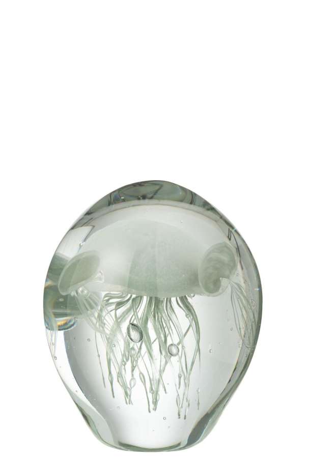 PAPERWEIGHT CALYPSO GLASS TRANSPARENT/GREEN SMALL