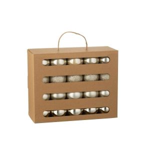 BOX OF 40 CHRISTMAS BAUBLE PLASTIC LIGHT BEIGE