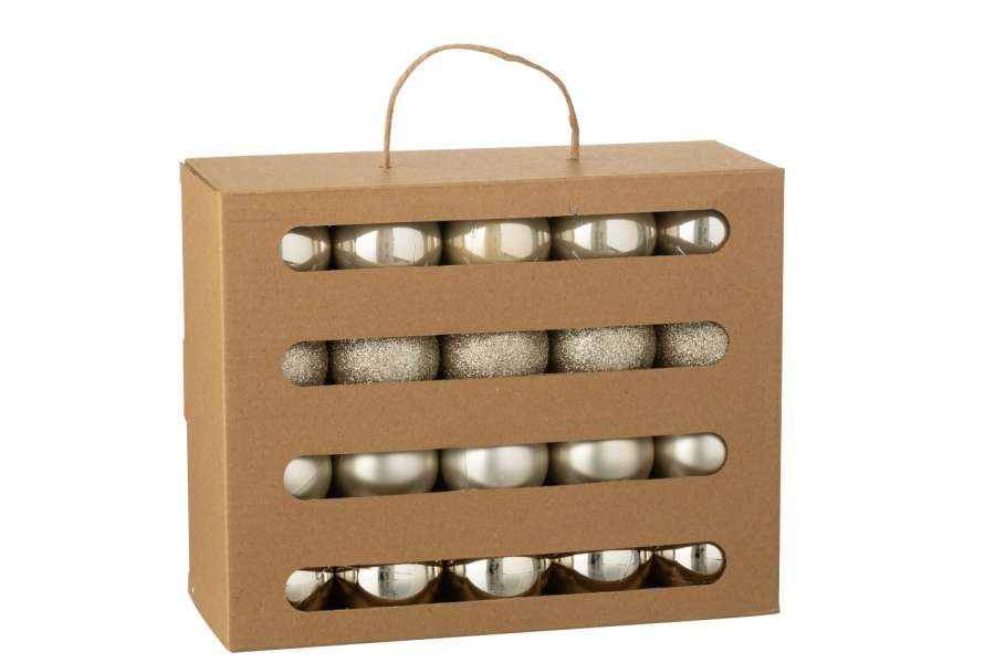 BOX OF 40 CHRISTMAS BAUBLE PLASTIC LIGHT BEIGE