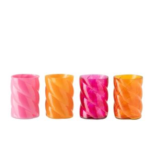 HURRICANE   GLASS ORANGE/PINK SMALL ASSORTMENT OF 4