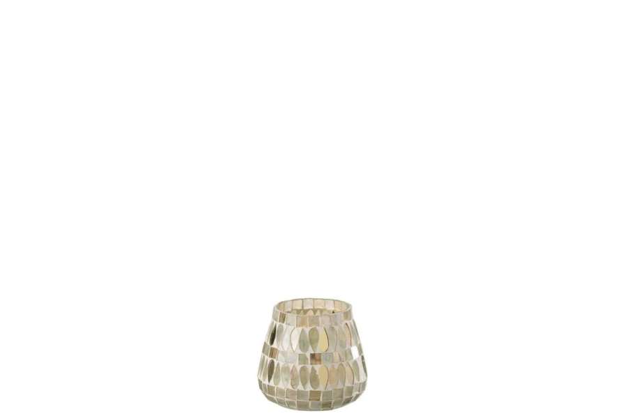 TEALIGHT MOSAIC GLASS BEIGE SMALL