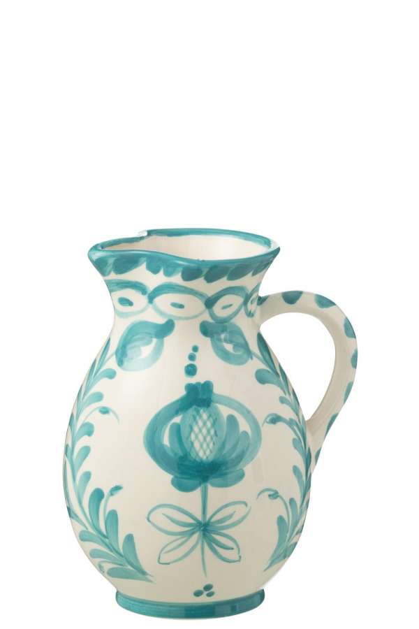 PITCHER GRANADA CERAMIC WHITE/AQUA MEDIUM