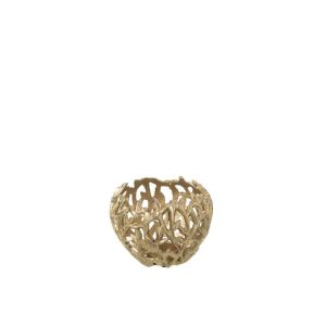 CANDLE HOLDER LEAF ALUMINIUM GOLD COLORED SMALL