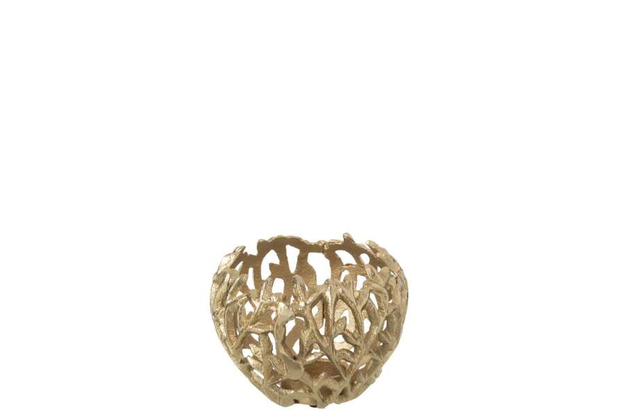 CANDLE HOLDER LEAF ALUMINIUM GOLD COLORED SMALL