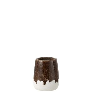 FLOWERPOT 2 PARTS CLAY WHITE/DARK BROWN LARGE