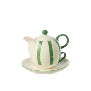 TEAPOT STRIPED PORCELAIN GREEN/WHITE