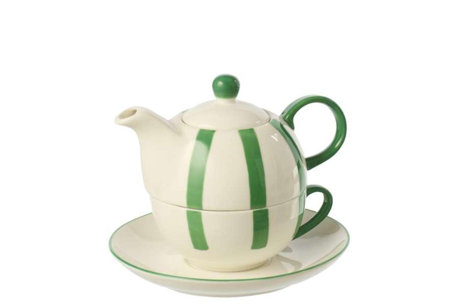 TEAPOT STRIPED PORCELAIN GREEN/WHITE