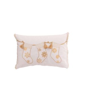 CUSHION CHRISTMAS STOCKING COTTON WHITE/GOLD COLORED