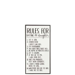 PLACARD RULES FOR DATING MY DAUGHTER WOOD/CERAMIC WHITE/BLACK