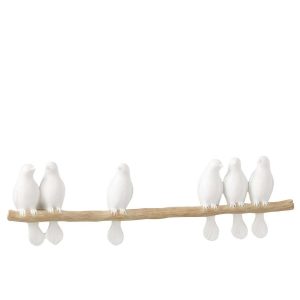 6 BIRDS ON BRANCH POLYRESIN WHITE/NATURAL