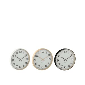 WALL CLOCK ROUND PLASTIC BEIGE/WHITE/BLACK SMALL ASSORTMENT OF 3