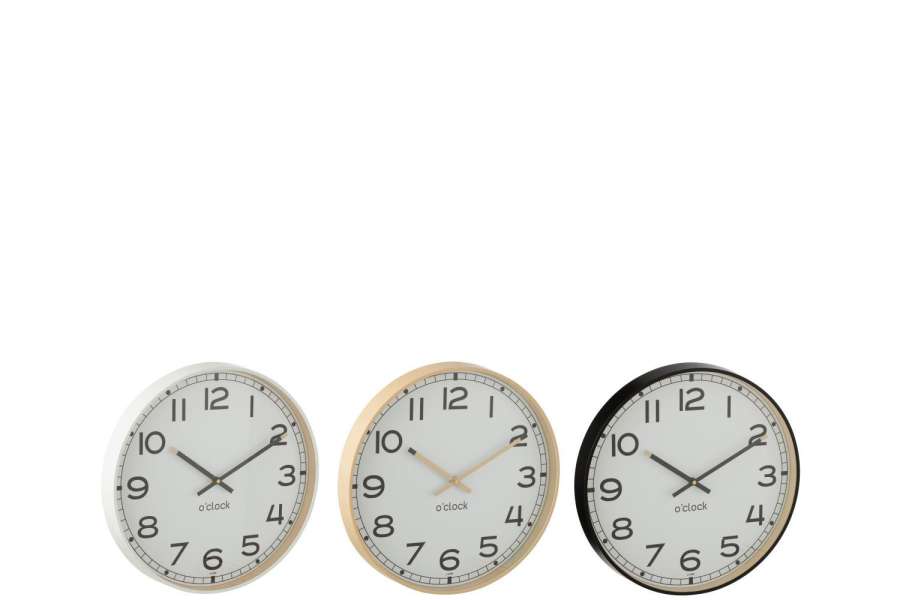 WALL CLOCK ROUND PLASTIC BEIGE/WHITE/BLACK SMALL ASSORTMENT OF 3