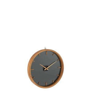 WALL CLOCK ROUND WOOD/GLASS BROWN/BLACK SMALL