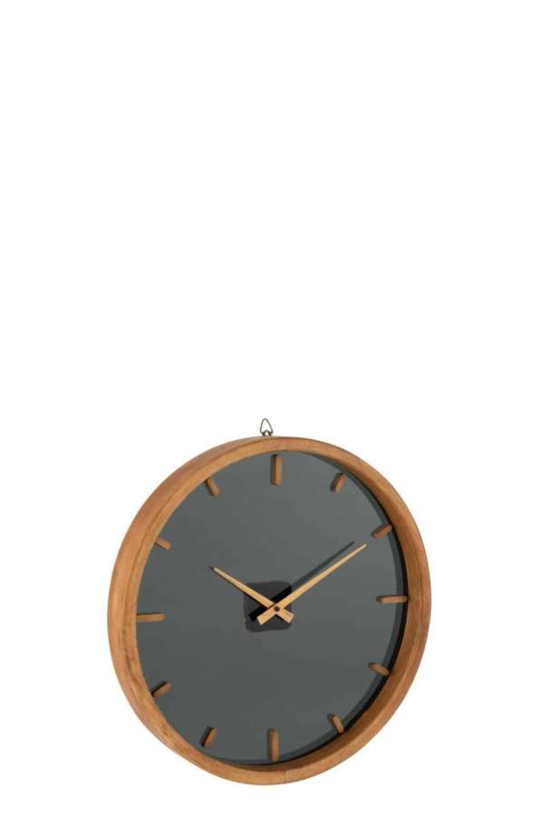 WALL CLOCK ROUND WOOD/GLASS BROWN/BLACK SMALL