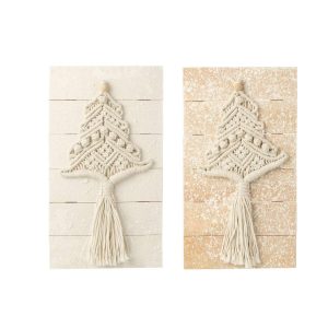 WALL DECORATION CHRISTMAS TREE COTTON NATURAL/WHITE ASSORTMENT OF 2