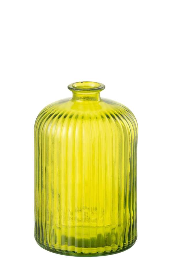 VASE BOTTLE STRIPE GLASS YELLOW LARGE