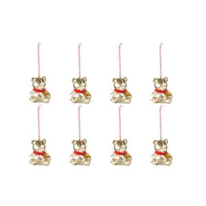 BOX OF 8 HANGER BEAR PLASTIC GOLD COLORED/CHRISTMAS RED