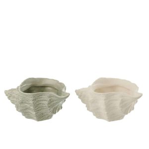 SHELL SHELL STONEWARE WHITE/OLIVE ASSORTMENT OF 2