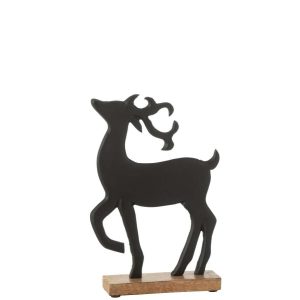 REINDEER ON BASE ALUMINIUM/WOOD BLACK LARGE